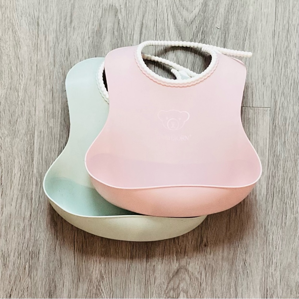 Baby Bjorn Silicone Baby Bib Set - Pink and Green